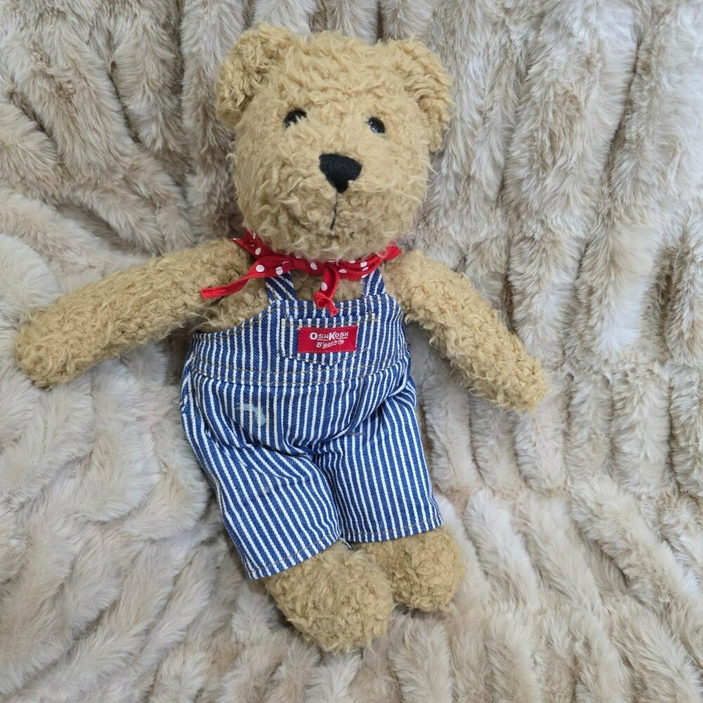 Eden OshKosh B'gosh Plush Stuffed Bear Animal Sherpa Plushie 11" striped overall